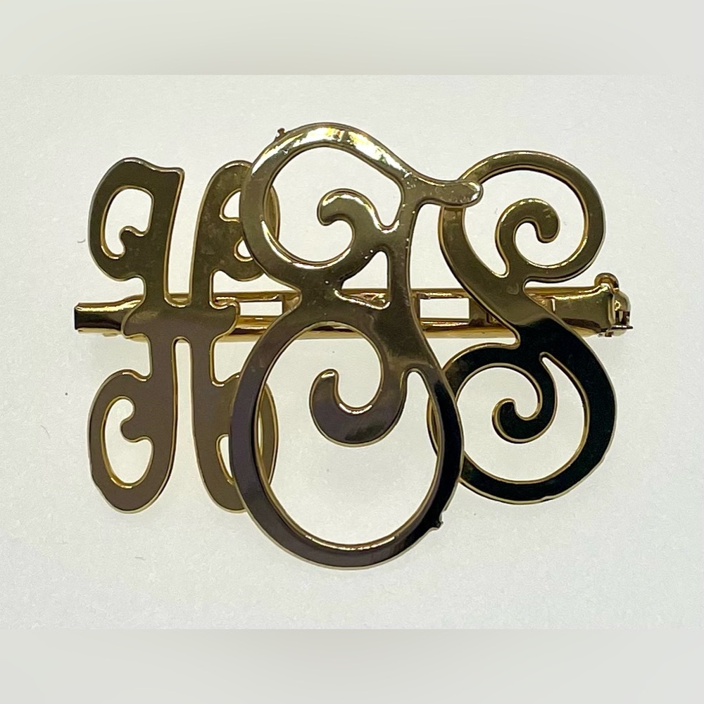 Vintage Gold Tone Scroll Initial
“H.J.S.” Brooch Pin - Picture 4 of 5